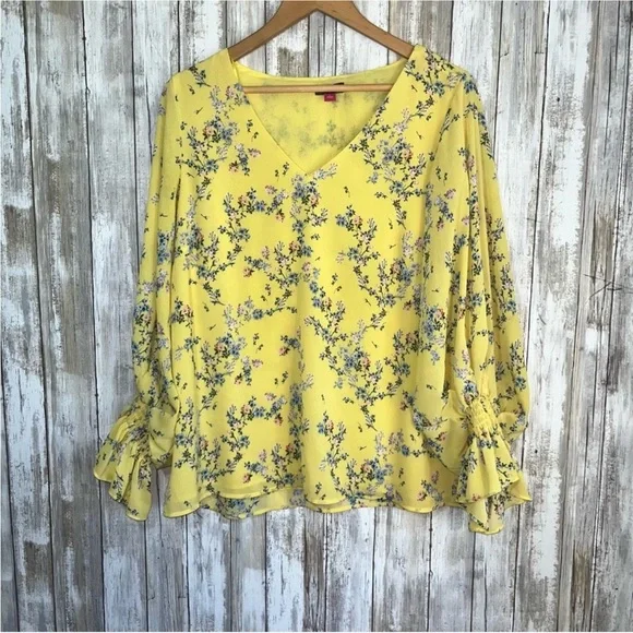 Vince Camuto Yellow Floral Blouse - Picture 2 of 7